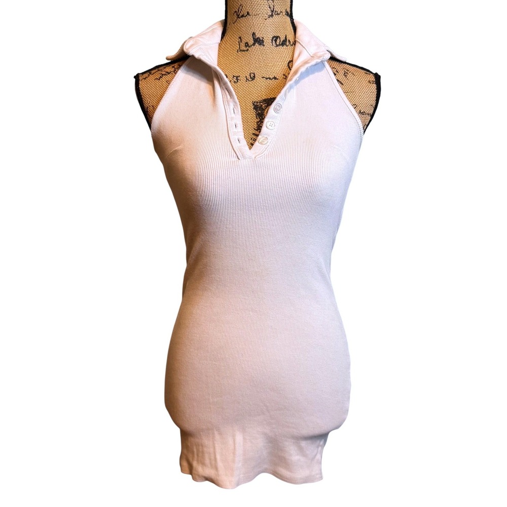 rue21 Womens White Ribbed Henley Polo Mini Dress Sleeveless XS Bodycon Y2K